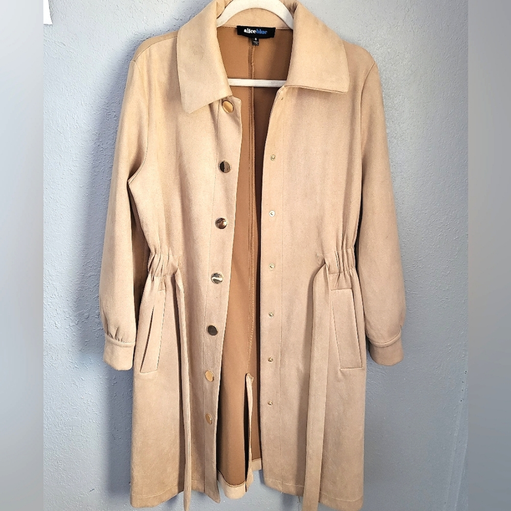 Faux Suede Coat Tan size S button Alice Blue